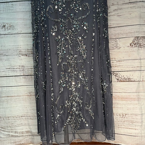 Pisarro Nights Beaded Mesh Column Gown Size 8 Slate Gray Beaded‎ Sequins NWT - Picture 8 of 17